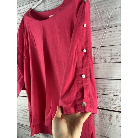 Feel Good Store Tunic Top Women’s Large Pink White Linen Lagenlook Boho Beach - Picture 2 of 7